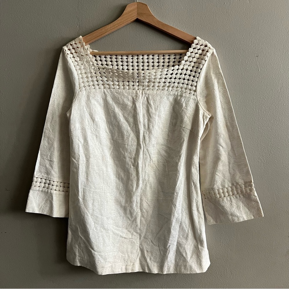 Women’s Lilly Pulitzer Bees Knees Tunic Top White Lilly Lace Jacquard Cotton 2